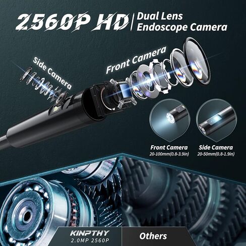 منظار داخلي لاسلكي، 2560P HD WiFi Borescope مع عدسة مزدوجة، كاميرا IP67 مقاومة للماء مع ضوء، كاميرا فحص مع 9 مصابيح LED للهواتف الذكية Android وiOS، 16.4FT in Kuwait