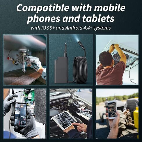 منظار داخلي لاسلكي، 2560P HD WiFi Borescope مع عدسة مزدوجة، كاميرا IP67 مقاومة للماء مع ضوء، كاميرا فحص مع 9 مصابيح LED للهواتف الذكية Android وiOS، 16.4FT in Kuwait