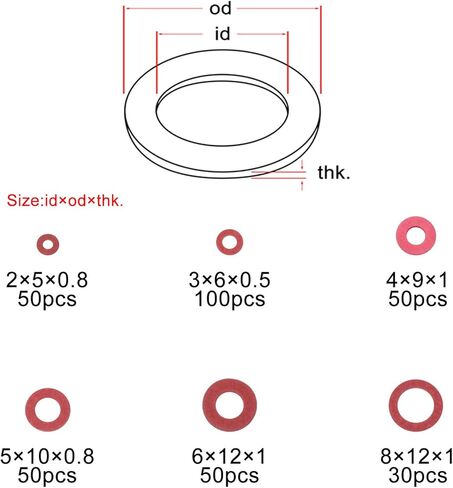 Boeray M2 M3 M4 M5 M6 M8 330 قطعة من الصلب وسادة العزل غسالات الألياف الأحمر الصلب ورقة ميسون طوقا فاصل الفواصل العازلة مجموعة متنوعة in Kuwait