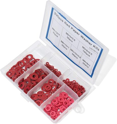 Boeray M2 M3 M4 M5 M6 M8 330 قطعة من الصلب وسادة العزل غسالات الألياف الأحمر الصلب ورقة ميسون طوقا فاصل الفواصل العازلة مجموعة متنوعة in Kuwait