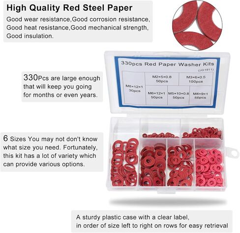 Boeray M2 M3 M4 M5 M6 M8 330 قطعة من الصلب وسادة العزل غسالات الألياف الأحمر الصلب ورقة ميسون طوقا فاصل الفواصل العازلة مجموعة متنوعة in Kuwait