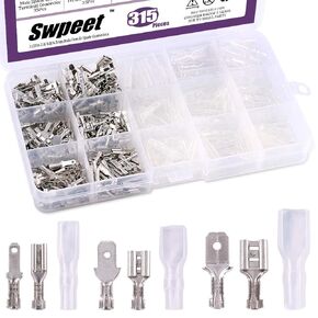 Swpeet 315Pcs 2.8/4.8/6.3mm Male and Female Spade Quick Connectors Wire Crimp Terminal Block with Insulating Sleeve Assortment Kit Perfect for Electrical Wiring Car Audio Speaker in Saudi Arabia