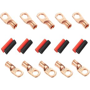 10 قطع من عروات الأسلاك النحاسية 8 قياس 8 AWG 3/8 بوصة أطراف حلقية نحاسية شديدة التحمل، كابل لحام عروة نحاسية مع مجموعة متنوعة من أنابيب الانكماش الحراري 10 قطع in Kuwait