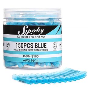 150 قطعة من موصلات المؤخرة المنكمشة بالحرارة باللون الأزرق 16-14 AWG-مصقولة من النحاس الأحمر البحري من الدرجة البحرية - موصلات لصق الأسلاك - موصلات كهربائية مقاومة للماء للبحرية والقوارب والاستريو in Kuwait