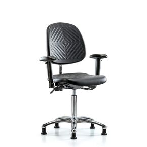LabTech Seating LT42913 Class 100 غرفة نظيفة من مادة البولي يوريثين مقعد متوسط ​​متوسط ​​الظهر قاعدة كروم، أذرع، ينزلق in Saudi Arabia