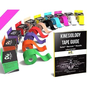 Physix Gear Sport Kinesiology Tape (2 Pack or 1 Pack), Best Waterproof Muscle Support Adhesive, 2in x 16.4ft Roll Uncut, Physio Therapeutic Aid for Injury Recovery