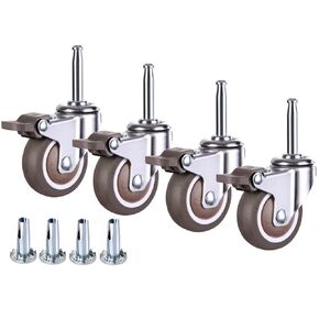 NERILEE 2 Inch Rubber Caster Wheel Set of 4 with 5/16" x 1-1/2" (8 x 38mm) Stem and 20mm Dia Sockets, for Furniture Crib Trolley Dining Car Casters