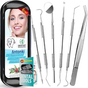 Dental Tools To Remove Plaque and Tartar, Professional Teeth Cleaning Tools, Stainless Steel Dental Hygiene Oral Care Kit with Plaque Remover, Tartar Scraper, Tooth Scaler, Dental Pick - with Case