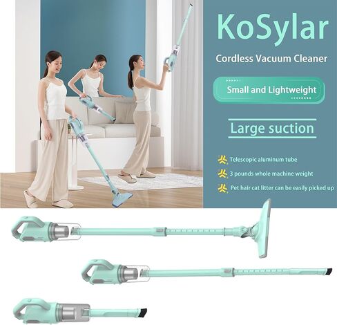 مكنسة كهربائية لاسلكية من KoSylar، عصا صغيرة محمولة وخفيفة الوزن وقابلة لإعادة الشحن وقابلة للتمديد لأرضية السيارة والسجاد والكلاب والقطط والحيوانات الأليفة وتنظيف المنزل، وزن 3 رطل مع شاحن من النوع C in Kuwait