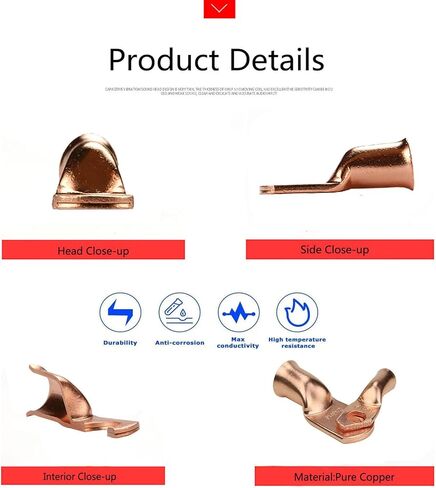 10 قطع من عروات الأسلاك النحاسية 8 قياس 8 AWG 3/8 بوصة أطراف حلقية نحاسية شديدة التحمل، كابل لحام عروة نحاسية مع مجموعة متنوعة من أنابيب الانكماش الحراري 10 قطع in Kuwait
