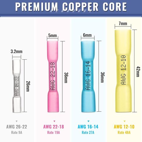 150 قطعة من موصلات المؤخرة المنكمشة بالحرارة باللون الأزرق 16-14 AWG-مصقولة من النحاس الأحمر البحري من الدرجة البحرية - موصلات لصق الأسلاك - موصلات كهربائية مقاومة للماء للبحرية والقوارب والاستريو in Kuwait