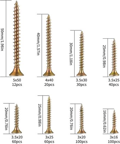 مجموعة متنوعة من براغي الخشب، 422 قطعة من مسامير اللوح ذات الرأس المسطح، مجموعة براغي متنوعة ذاتية التنصت لخزانة أثاث الحوائط الجافة الخشبية، لون الزنك، 8 أحجام مختلفة in Kuwait