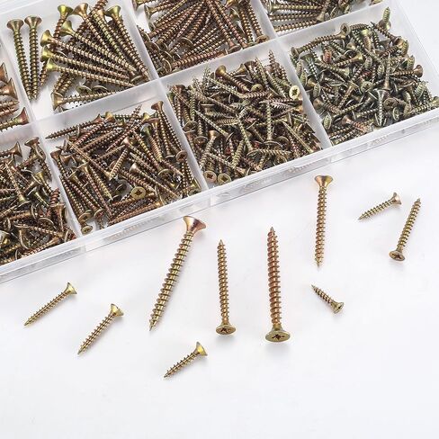 مجموعة متنوعة من براغي الخشب، 422 قطعة من مسامير اللوح ذات الرأس المسطح، مجموعة براغي متنوعة ذاتية التنصت لخزانة أثاث الحوائط الجافة الخشبية، لون الزنك، 8 أحجام مختلفة in Kuwait