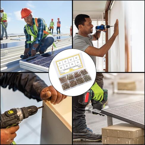 مجموعة متنوعة من براغي الخشب، 422 قطعة من مسامير اللوح ذات الرأس المسطح، مجموعة براغي متنوعة ذاتية التنصت لخزانة أثاث الحوائط الجافة الخشبية، لون الزنك، 8 أحجام مختلفة in Kuwait