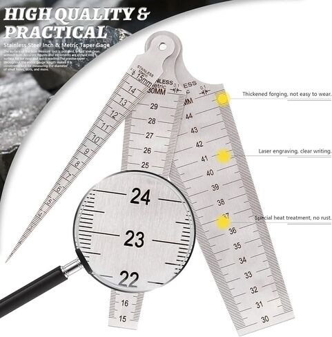 Glarks 3Pcs Inch & Metric Taper Gage Set 1-15mm(1/32-5/8inch), 15-30mm(5/8-1-3/16inch), 30-45mm(1-3/16-1-3/4inch) Stainless Steel Gap Hole Taper Welding Gauge for Measuring Cylindrical Bores in Saudi Arabia