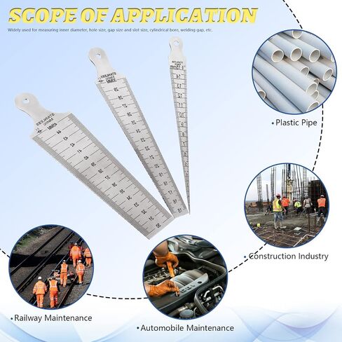 Glarks 3Pcs Inch & Metric Taper Gage Set 1-15mm(1/32-5/8inch), 15-30mm(5/8-1-3/16inch), 30-45mm(1-3/16-1-3/4inch) Stainless Steel Gap Hole Taper Welding Gauge for Measuring Cylindrical Bores in Saudi Arabia