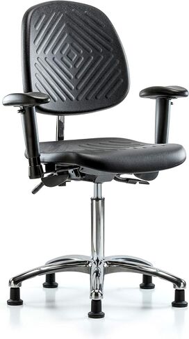 LabTech Seating LT42913 Class 100 غرفة نظيفة من مادة البولي يوريثين مقعد متوسط ​​متوسط ​​الظهر قاعدة كروم، أذرع، ينزلق in Saudi Arabia