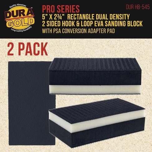 Dura-Gold Pro Series Rectangle 5" x 2-3/4" Dual Density 2 Sided EVA Sanding Block, Hook & Loop Backing, 2 Pack - PSA Sandpaper Conversion Adapter Pad - Automotive Paint Prep Sand Woodworking Furniture in Saudi Arabia
