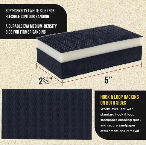 Dura-Gold Pro Series Rectangle 5" x 2-3/4" Dual Density 2 Sided EVA Sanding Block, Hook & Loop Backing, 2 Pack - PSA Sandpaper Conversion Adapter Pad - Automotive Paint Prep Sand Woodworking Furniture in Saudi Arabia