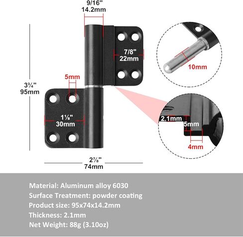6 قطع 3-3/4 انش من خليط معدني من الالومنيوم الاسود لرفع الابواب، مفصلات باب الحمام، مفصلات ابواب اوفست قابلة للازالة لابواب خزانة المطبخ in Kuwait