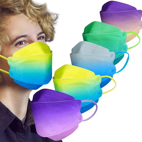 LUCIFER Disposable Face Mask Adults | 50-Pack, Individual Packs,4-Ply, Gradient Multicolor | Breathable, Latex Free, Comfortable Protection, (Adult) in Kuwait