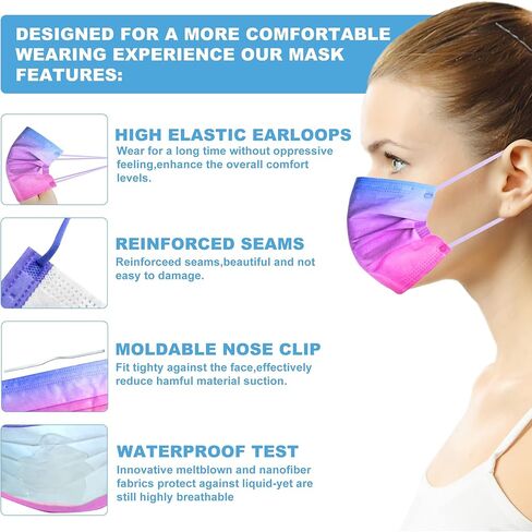 قناع وجه سوبسيا، حلقة أذن مرنة - 100 قناع للاستعمال مرة واحدة آمن للحماية مسامي (أزرق).. in Kuwait