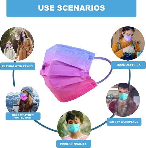 قناع وجه سوبسيا، حلقة أذن مرنة - 100 قناع للاستعمال مرة واحدة آمن للحماية مسامي (أزرق).. in Kuwait