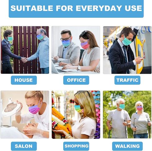 قناع وجه سوبسيا، حلقة أذن مرنة - 100 قناع للاستعمال مرة واحدة آمن للحماية مسامي (أزرق).. in Kuwait