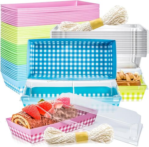 موتباك علب طعام ورقية بتصميم مربعات مع اغطية شفافة امنة وحبل، حاويات طعام للاستعمال مرة واحدة مقاس 7.5 انش، علب مخبوزات للحلويات مع نوافذ للماكرون والساندويتش والكوكيز والكعك، 40 قطعة in Kuwait