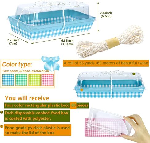موتباك علب طعام ورقية بتصميم مربعات مع اغطية شفافة امنة وحبل، حاويات طعام للاستعمال مرة واحدة مقاس 7.5 انش، علب مخبوزات للحلويات مع نوافذ للماكرون والساندويتش والكوكيز والكعك، 40 قطعة in Kuwait