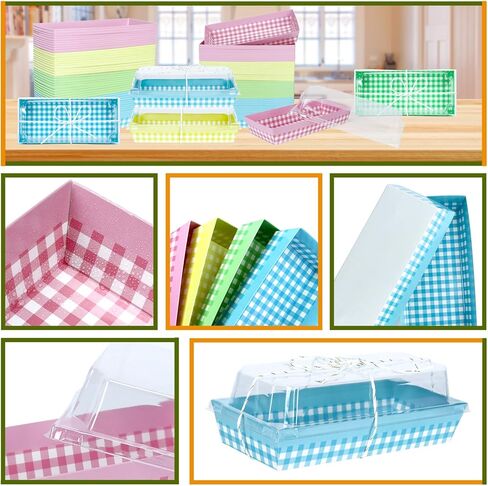 موتباك علب طعام ورقية بتصميم مربعات مع اغطية شفافة امنة وحبل، حاويات طعام للاستعمال مرة واحدة مقاس 7.5 انش، علب مخبوزات للحلويات مع نوافذ للماكرون والساندويتش والكوكيز والكعك، 40 قطعة in Kuwait