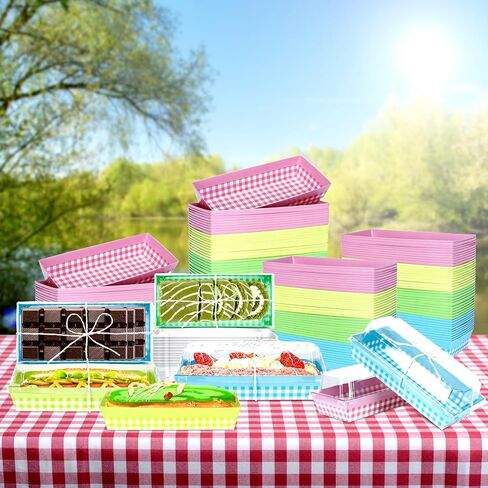 موتباك علب طعام ورقية بتصميم مربعات مع اغطية شفافة امنة وحبل، حاويات طعام للاستعمال مرة واحدة مقاس 7.5 انش، علب مخبوزات للحلويات مع نوافذ للماكرون والساندويتش والكوكيز والكعك، 40 قطعة in Kuwait