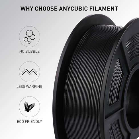 ANYCUBIC خيوط طابعة ثلاثية الأبعاد PLA 1.75 مم، خيوط طابعة FDM 1 كجم بكرة (2.2 رطل)، دقة الأبعاد +/- 0.02 مم (1 كجم، أسود) in Kuwait