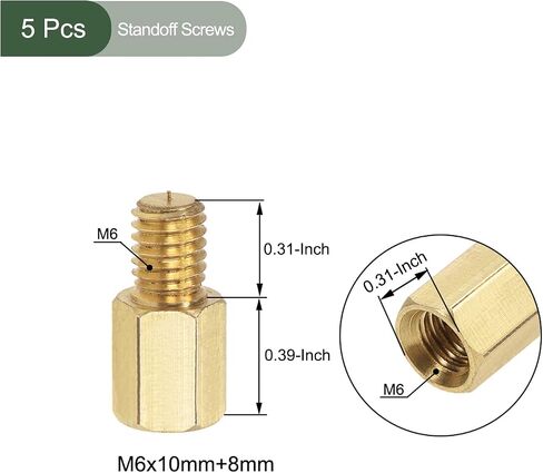 5 قطع من براغي M6 من YOKIVE، مواضع نحاسية سداسية PCB، تحافظ على ثبات الارتفاع، رائعة للوحة الأم (لون ذهبي، 10 مم + 8 مم) in Saudi Arabia