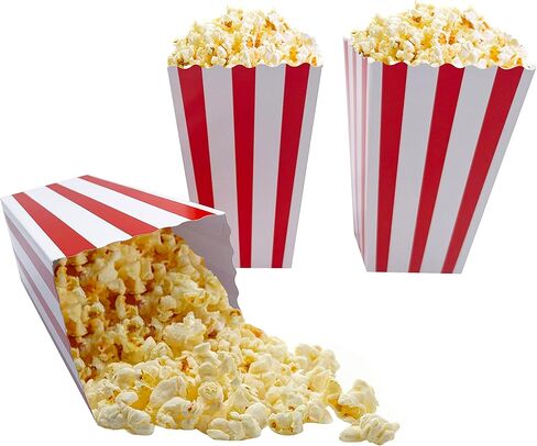 حاويات الفشار المخططة الكبيرة من Jaojaopn، مجموعة حاويات الوجبات الخفيفة لصناديق الفشار مقاس 5.5 × 3.3 من أجل ليلة الفيلم أو موضوعات الحفلات المختلفة. 24 قطعة (أحمر وأبيض) in Kuwait