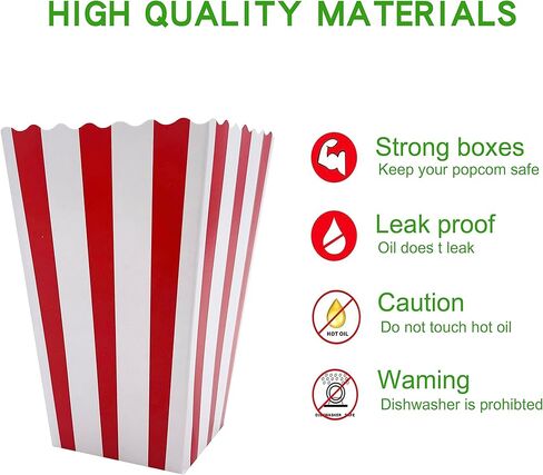 حاويات الفشار المخططة الكبيرة من Jaojaopn، مجموعة حاويات الوجبات الخفيفة لصناديق الفشار مقاس 5.5 × 3.3 من أجل ليلة الفيلم أو موضوعات الحفلات المختلفة. 24 قطعة (أحمر وأبيض) in Kuwait