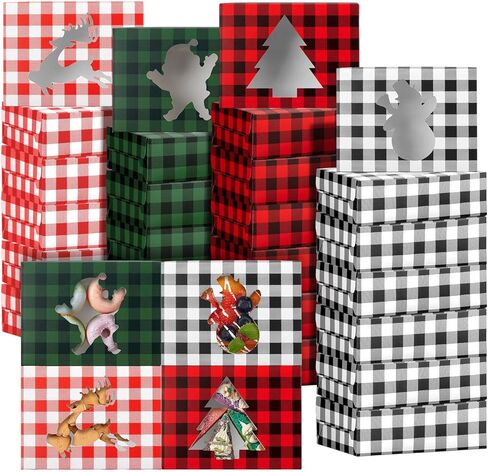 Cholemy 60 قطعة من صناديق كب كيك عيد الميلاد مع نافذة عطلة عيد الميلاد كوكيز علب مع أغطية لتقديم الهدايا في عيد الميلاد الجاموس منقوشة حلوى الهدايا الجيدة حاويات الطعام لصالح الحفلات، 8 × 6 × 2.5 بوصة in Kuwait