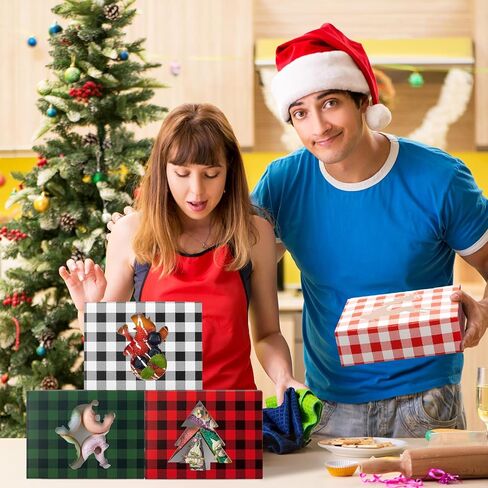 Cholemy 60 قطعة من صناديق كب كيك عيد الميلاد مع نافذة عطلة عيد الميلاد كوكيز علب مع أغطية لتقديم الهدايا في عيد الميلاد الجاموس منقوشة حلوى الهدايا الجيدة حاويات الطعام لصالح الحفلات، 8 × 6 × 2.5 بوصة in Kuwait