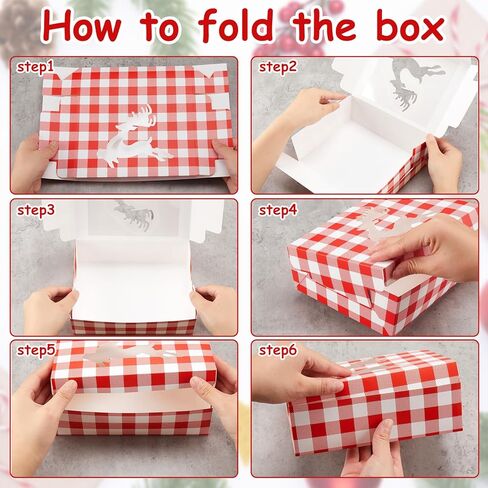 Cholemy 60 قطعة من صناديق كب كيك عيد الميلاد مع نافذة عطلة عيد الميلاد كوكيز علب مع أغطية لتقديم الهدايا في عيد الميلاد الجاموس منقوشة حلوى الهدايا الجيدة حاويات الطعام لصالح الحفلات، 8 × 6 × 2.5 بوصة in Kuwait