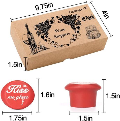 سدادات زجاجات النبيذ المرحة من Farielyn-X 10 وصندوق هدايا، قبعات قابلة لإعادة الاستخدام لطيفة من السيليكون مع قول مضحك لمشروبات النبيذ وزجاجات البيرة (خمسة ألوان) in Kuwait