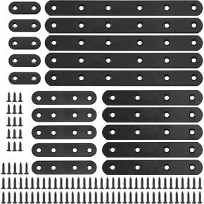 Glarks 20 Sets 50mm Flat Straight Corner Brace Black Metal Joint Plate Connector Repair Fixing Bracket with 45Pcs Screws for Wood Furniture (50x2mm) in Kuwait