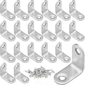 20 Pcs Stainless Steel L Bracket Small Corner Brace 1 Inch x 1 Inch Metal Joint Right Angle Bracket 90 Degree Corner Fastener for Wood Furniture Cabinet Drawer Bedframe Chair