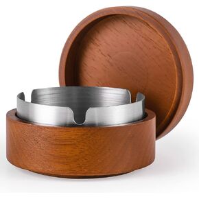 Wooden Ashtray with Lid for Smokers Stainless Steel Liner Ash Tray Windproof Durable Easy to Clean Cool Ashtrays for Indoor or Outdoor Use, Patio, Office & Home (Red) in Saudi Arabia