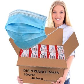 2000 PCS Wholesale Bulk Disposable Face Mask (40 Packs, 50pcs/Pack), 3-Layers Breathable Face Masks with Adjustable Earloop for Business PPE in Saudi Arabia