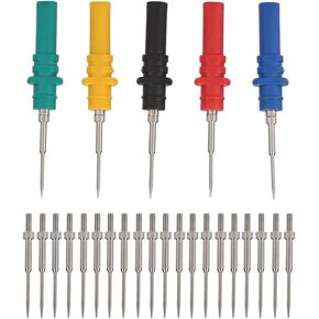 طقم دبابيس مجسات، 5 قطع مجسات و20 قطعة مجموعة اختبار إبر بديلة للسيارات، 37 مم، مجسات اختبار دبوس إبرة ثقب العزل لاختبار السيارة أحمر/أسود/أزرق/أخضر/أصفر in Kuwait