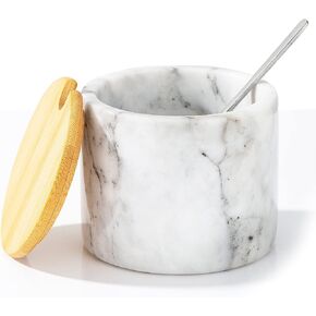 NHKRTE Marble Salt Cellar Set, 2 PCS 11oz Salt and Pepper bowls, Handcrafted from Natural Marble, Smooth Inside (White & White Set) in Saudi Arabia