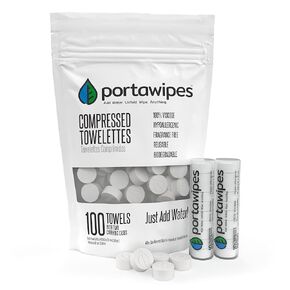Portawipes Coin Tissues | 100 Pack with 2 Carrying Cases | Toilet Paper Tablets | Compressed Towels | Expandable Wipes | Soft & Odor Free in Saudi Arabia