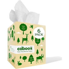 Caboo Tree Free Bamboo Facial Tissue Paper, Eco Friendly Hypoallergenic Tissue Box with 60 Sheets Per Cube, Total of 6 Cubes, 360 Total Tissues