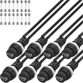 MKBKLLJY 8 قطع لوحة جبل حامل الصمامات DC 12V AV250V غطاء برغي حامل الصمامات 5 × 20 مم مع أسلاك ملحومة مسبقًا وصمامات أنبوب زجاجي سريع النفخ 10 أمبير × 8,15 أمبير × 8 in Kuwait