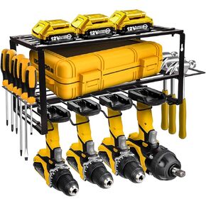 MoDinzo Power Tool Organizer, Alloy Steel Tool Holder for Garage Organization, 3 Layer Floating Shelf 4 Drill Holder, Black Storage Rack for Tool Organizing with Screws, Anchors, Spanners. in Saudi Arabia